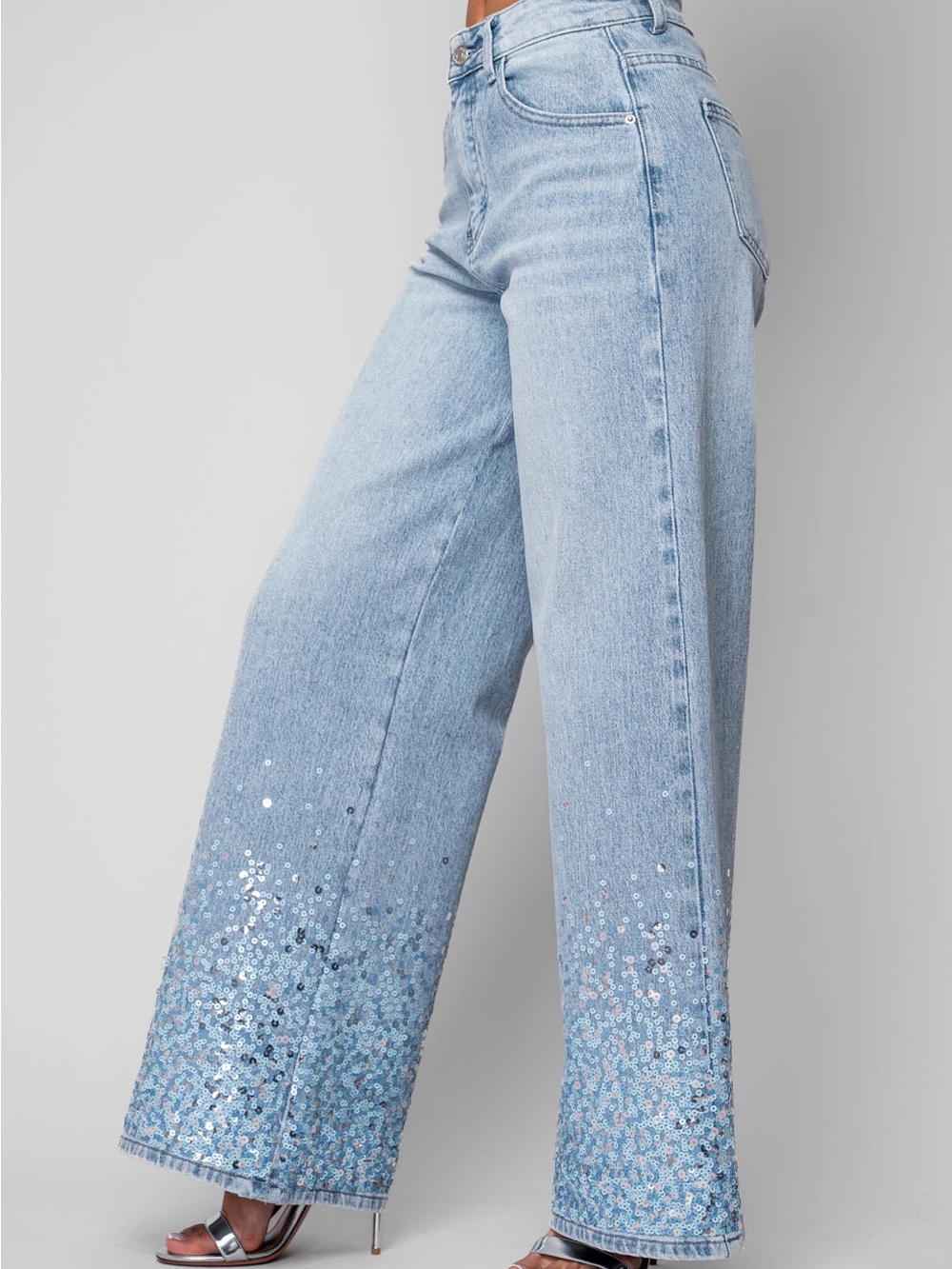 Chanel Washed Blue Denim Jeans Embroidered with Sequins
